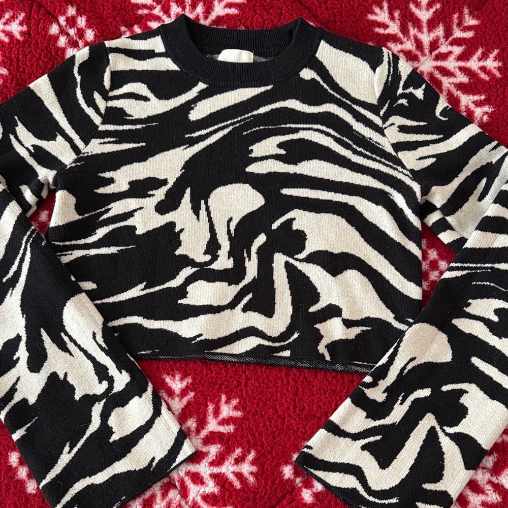 H&M Monochrome Zebra Pattern Cropped Sweater